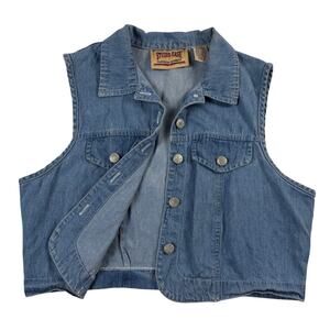 Vintage Denim Cropped Fit 90s Western Boho Button Up Vest Fits like Medium